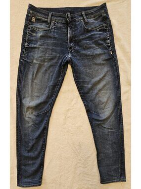 G Star Raw D Staq 3D Skinny Jeans 34x30 Moto Biker Denim Blue Cotton Blend